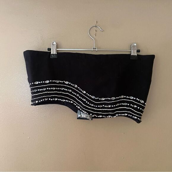 NWT NBD Bruna Embellished Bra Top Black silver rhinestone cropped Revolve S - Picture 6 of 12